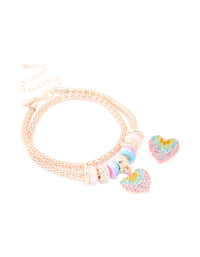 Kids Rose Gold Rainbow Diamante Heart Necklace & Ring Set - link has visual effect only