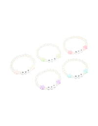 Kids White Beaded & Pastel Flower Best Friends Stretch Bracelets 5-Pack - link has visual effect only