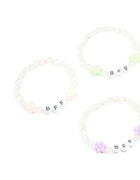 Kids White Beaded & Pastel Flower Best Friends Stretch Bracelets 5-Pack - link has visual effect only