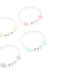 Kids White Beaded & Pastel Flower Best Friends Stretch Bracelets 5-Pack - link has visual effect only