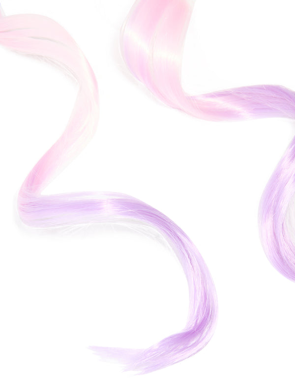 Kids Pink & Purple Faux Hair Heart Clips Pack