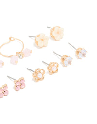 Gold Pearl & Floral Stud Earrings 7-Pack - link has visual effect only