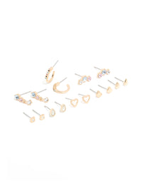 Gold Blue Clear & Pink Diamante Mixed Shape Stud Earrings 8-Pack - link has visual effect only