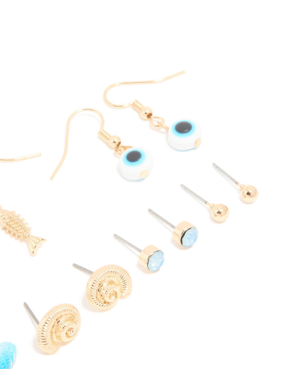 Gold Evil Eye & Sea Themed Earrings 8-Pack
