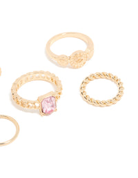 Gold Diamante Mixed Rings 6-Pack - link has visual effect only
