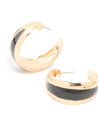 Gold Textured Black Tapered Centre Hoop Earrings - link has visual effect only