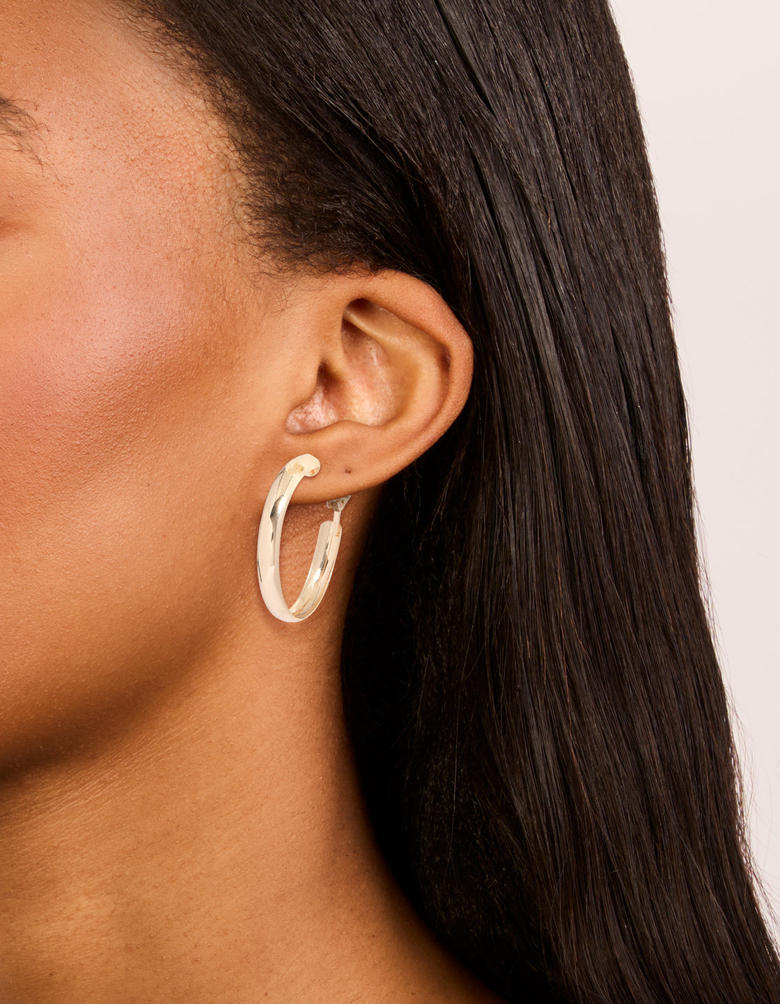 Gold Medium Flat Smooth Hoop Earrings