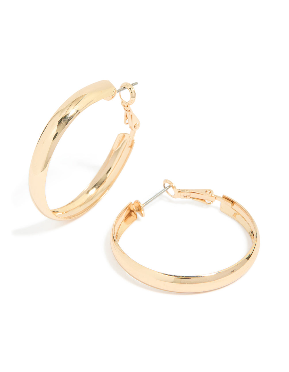 Gold Medium Flat Smooth Hoop Earrings