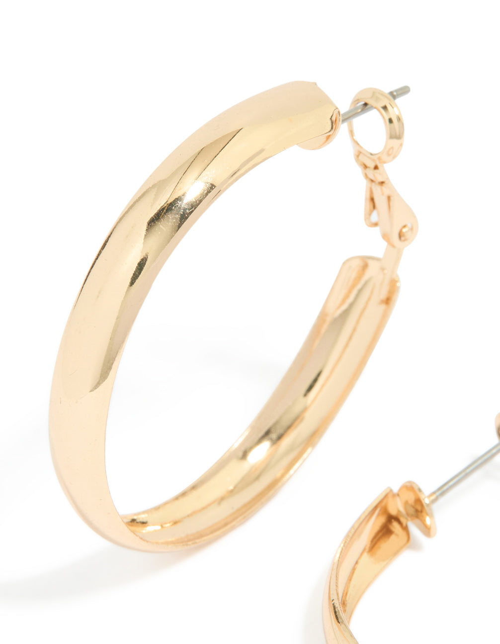 Gold Medium Flat Smooth Hoop Earrings