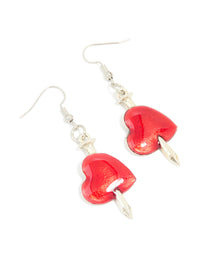 Silver Sword Red Heart Drop Earrings - link has visual effect only