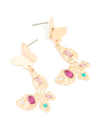 Gold Pink & Blue Diamante Butterfly Drop Earrings - link has visual effect only