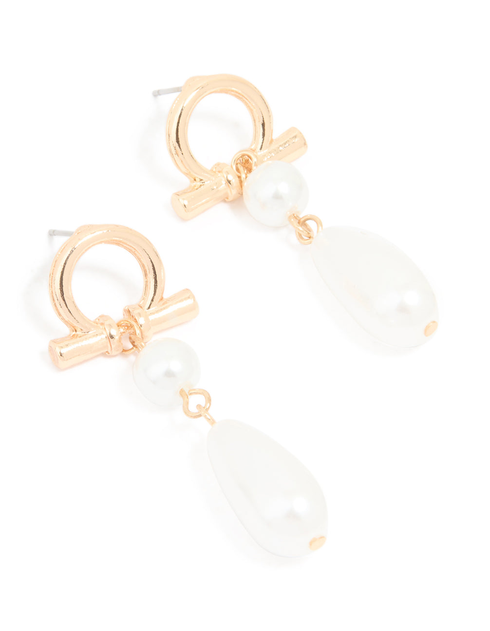 Gold Pearl Open Circle Drop Earrings