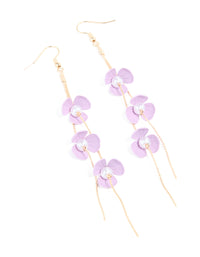 Gold Upside Down Purple Flower Chain Drop Earrings - link has visual effect only