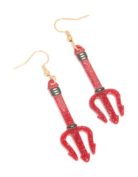 Gold Red Acrylic Pitchfork Drop Earrings - link has visual effect only