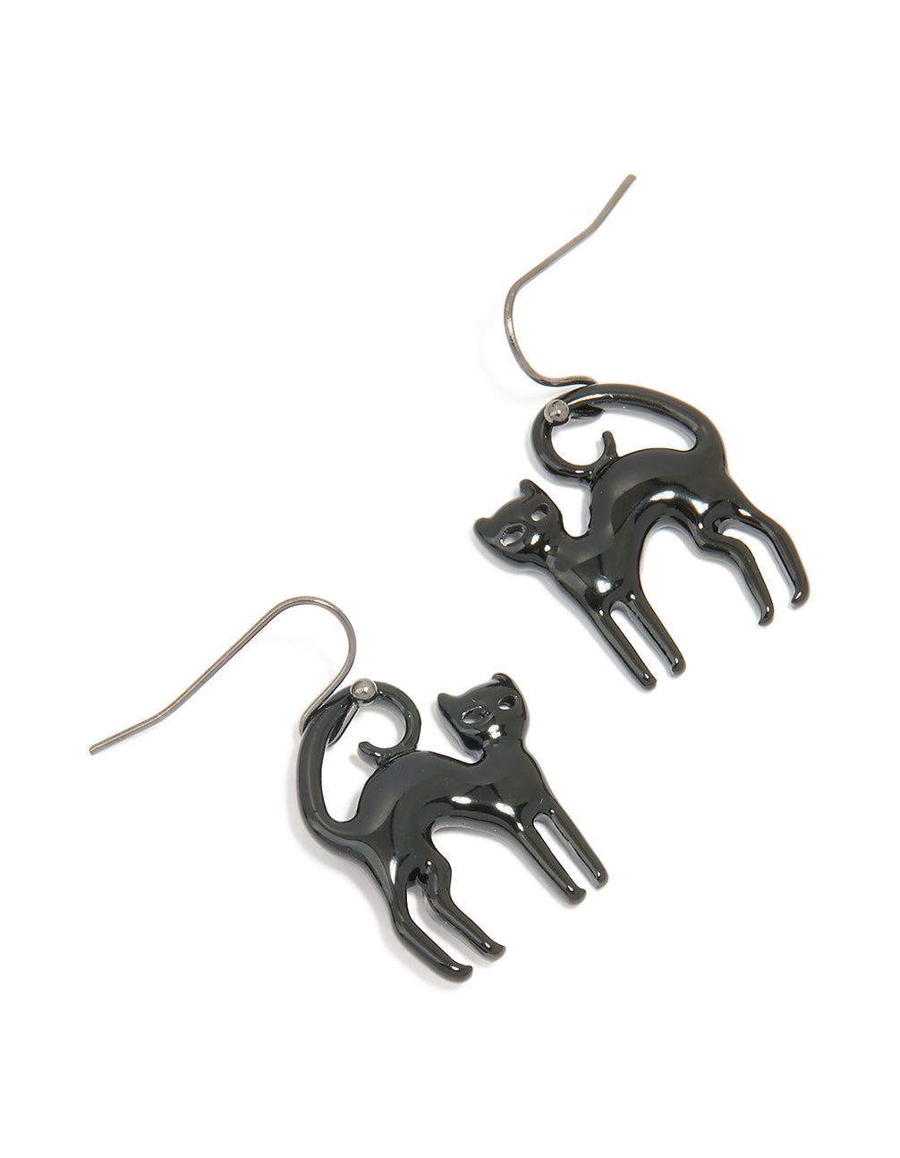 Black Coated Metal Cat Drop Earrings
