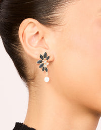 Gold Black Diamante Pearl Marquise Stud Earrings - link has visual effect only