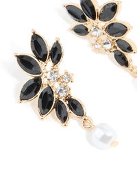 Gold Black Diamante Pearl Marquise Stud Earrings - link has visual effect only