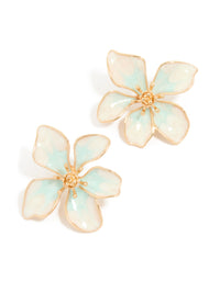 Gold Blue Painted Flower Stud Earrings - link has visual effect only