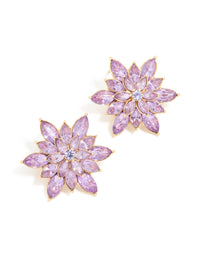 Gold Pink Diamante Marquise Flower Stud Earrings - link has visual effect only