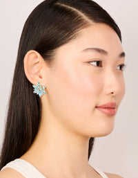 Gold Blue Diamante Marquise Flower Stud Earrings - link has visual effect only