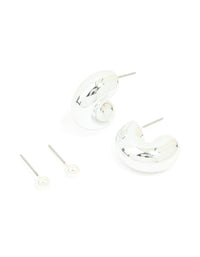 Silver Bubble Ball Hoop & Stud Earrings 2-Pack - link has visual effect only
