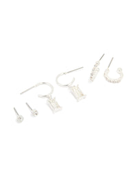 Silver Diamante Huggie & Stud Earrings 3-Pack - link has visual effect only
