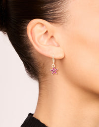 Gold Red Diamante Flower Huggie Earrings - link has visual effect only