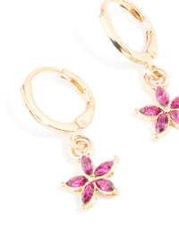 Gold Red Diamante Flower Huggie Earrings - link has visual effect only