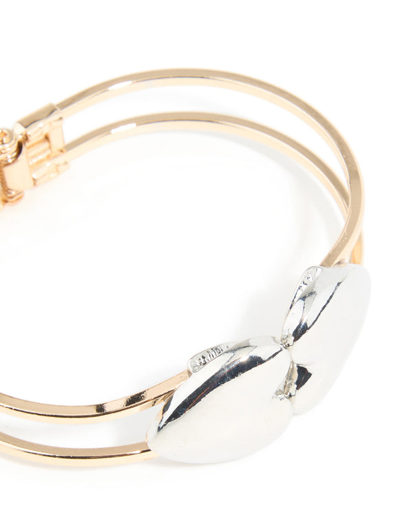Mixed Metal Heart Hinged Bangle