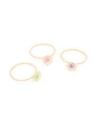 Gold 3D Pastel Flower Fine Rings 3-Pack - link has visual effect only