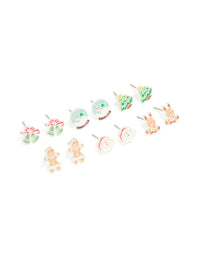 Kids Silver Snow Globe & Gingerbread Man Stud Earrings 6-Pack - link has visual effect only