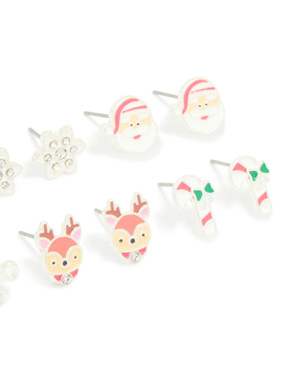 Kids Silver Santa & Ho Ho Ho Stud Earrings 6-Pack