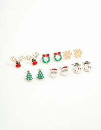 Kids Snowman & Reindeer Stud Earrings 6-Pack - link has visual effect only