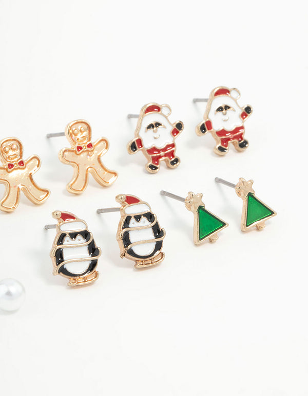 Kids Panda & Penguin Stud Earrings 6-Pack