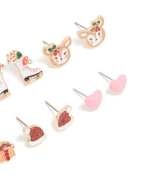 Kids Gold Ice Skate & Present Earrings 6-Pack - link has visual effect only