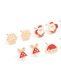 Kids Gold Red Santa & Stocking Earrings 6-Pack - link has visual effect only