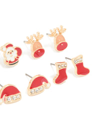 Kids Gold Red Santa & Stocking Earrings 6-Pack - link has visual effect only