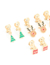 Kids Gold Present & Santa Clip On Earrings 5-Pack - link has visual effect only