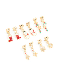 Kids Gold Stocking & Snowman Clip On Earrings 6-Pack - link has visual effect only