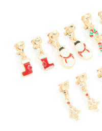 Kids Gold Stocking & Snowman Clip On Earrings 6-Pack - link has visual effect only