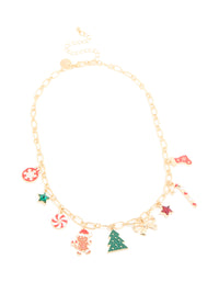 Kids Gold Gingerbread Man & Candy Cane Charm Necklace - link has visual effect only