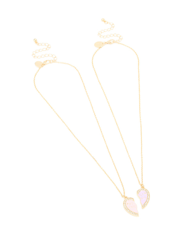 Kids Gold Pastel Heart BFF Necklaces 2-Pack