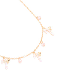 Kids Gold Pink Bead & Candy Cane Charm Necklace - link has visual effect only