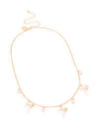 Kids Gold Pink Bead & Candy Cane Charm Necklace - link has visual effect only