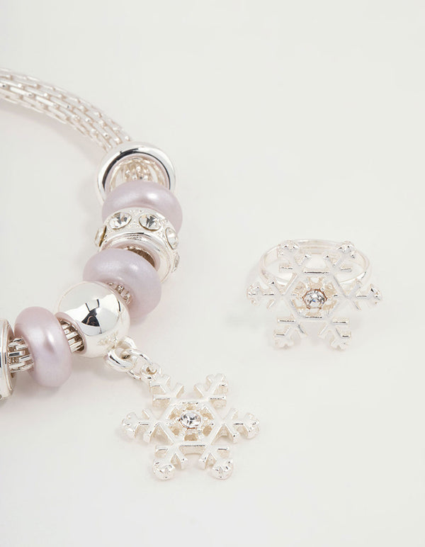 Kids Bead & Diamante Snowflake Bracelet & Ring Set