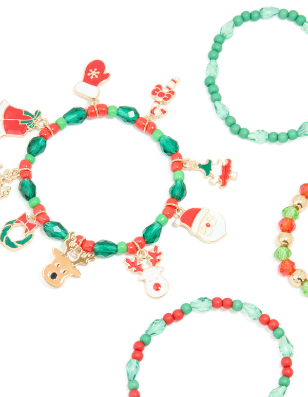 Kids Santa Beaded Stretch Bracelets 4-Pack