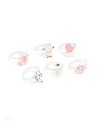 Kids Silver Santa & Winter Gloves Rings 6-Pack - link has visual effect only