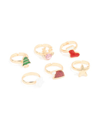 Kids Reindeer & Gold Star Rings 6-Pack - link has visual effect only