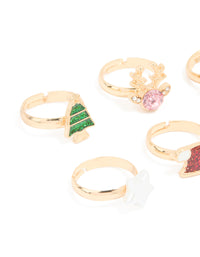 Kids Reindeer & Gold Star Rings 6-Pack - link has visual effect only
