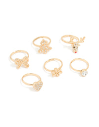 Kids Gold Diamante Reindeer & Snowflake Rings 6-Pack - link has visual effect only
